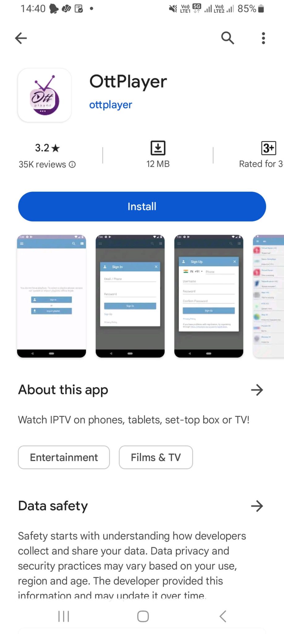 how to use ottplayer on samsung tv
