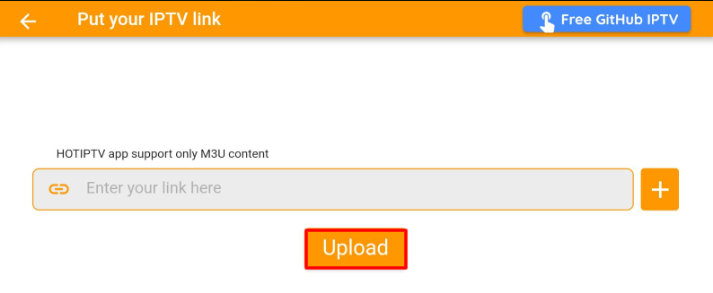 Enter the IPTV credentials and click on Upload